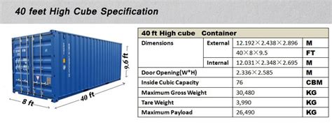A Blue Shipping Container Is Shown With Measurements For The Height And