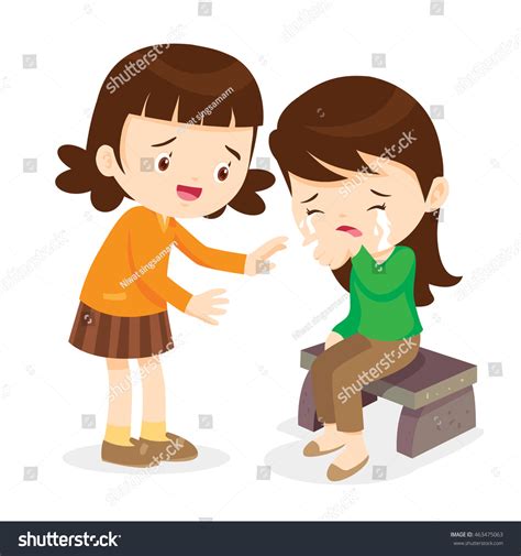 Cute Girl Comforting Her Crying Friendchildren Stock Vector 463475063