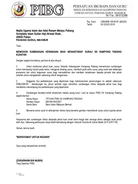 Surat Mohon Sumbangan Naik Taraf Surau Muip Pdf