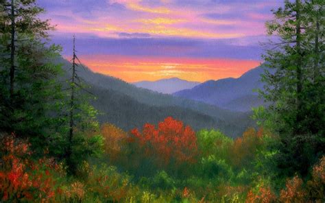 Smoky Mountain Sunrise Sunrise Painting Mountain Sunset Painting