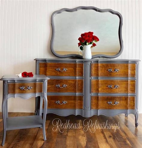 French Provincial Nightstand And Dresser Set In Driftwood And Antique