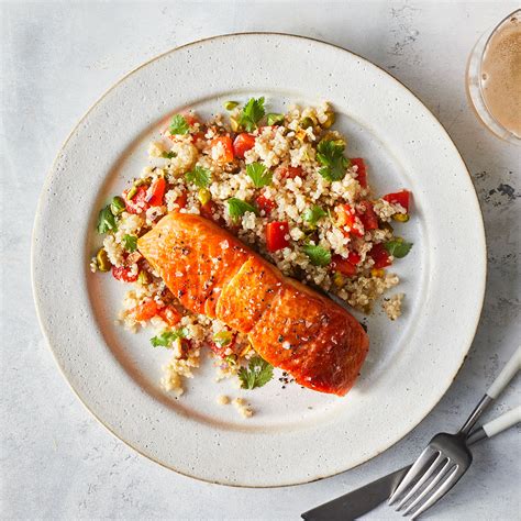 Salmon With Roasted Red Pepper Quinoa Salad Recipe Eatingwell