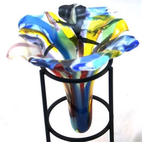 Fused Glass Drop Vase In Wrought Iron Stand Shimmeringglass