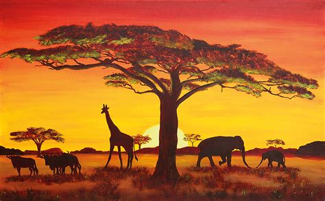 Great Art® Mural Sunset In Africa Wallpaper Sunset Safari Animals
