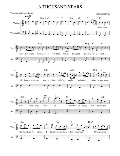 A Thousand Years Sheet Music For Violin Cello String Duet