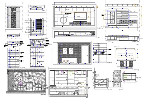 D Cad Drawing Single Bed Room Furniture Layout Plan With All Side Wall Interior Elevation