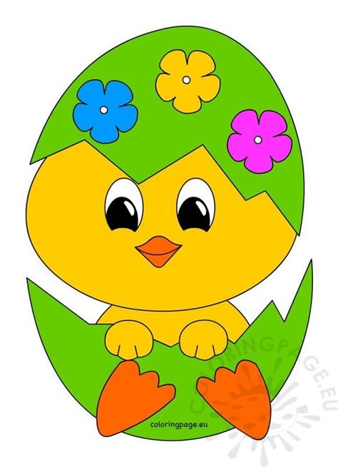 Click on any image below to print. Cute Chick in an Easter Egg - Coloring Page