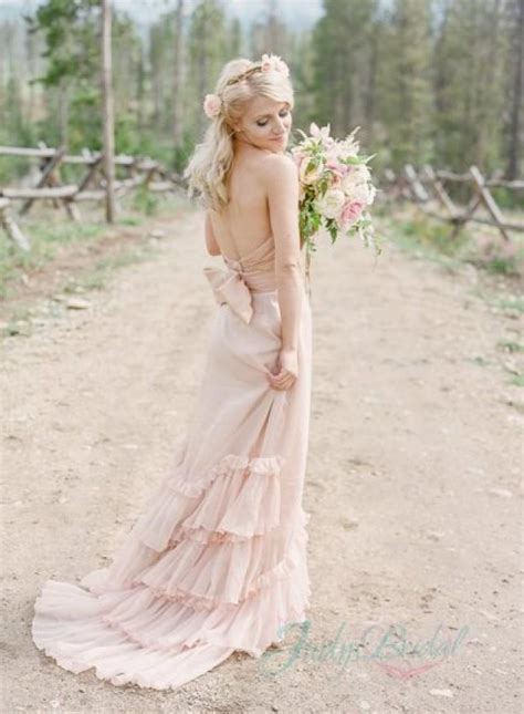 Jol234 Romance Blush Colored Boho Chiffon Wedding Dress