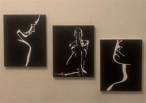 Set Of 3 Alone In The Dark Paintings Black Canvas Art Black Canvas