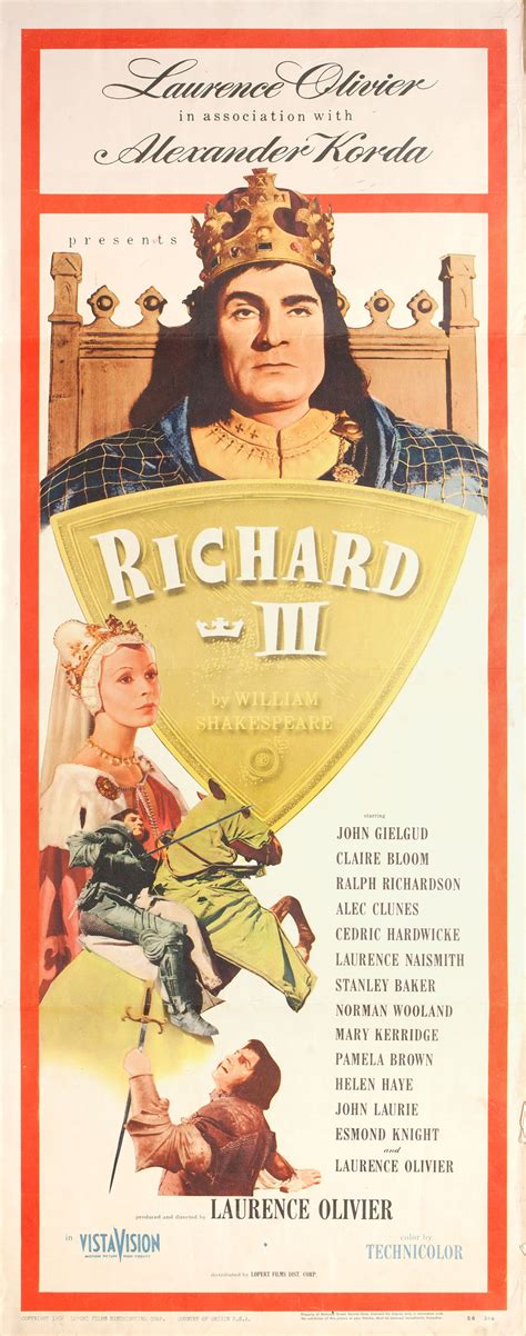 With richard iii, laurence olivier—as director, producer, and star—transfigures shakespeare's great historical drama into a mesmerizing vision of machiavellian villainy. Richard III 1955 U.S. Insert Poster | Posteritati Movie ...
