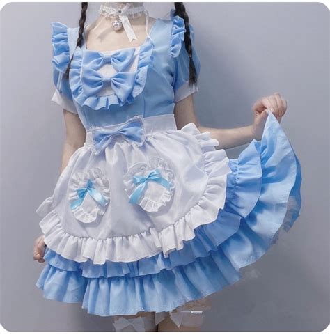 Baby Blue Maid Costume Sweet Lolita Dress Cute Bow Short Etsy