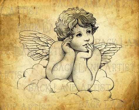 Vintage Baby Angel Clipart Lineart Illustration Instant Etsy Angel