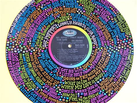 The Beatles Sgt Pepper Lyrics Handpainted On Vinyl Record