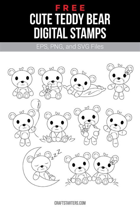 Free Cute Teddy Bear Digital Stamps Digital Stamps Digi Stamps