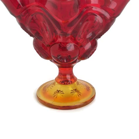 Le Smith Glass Moon And Stars Amberina Glass Footed Compote