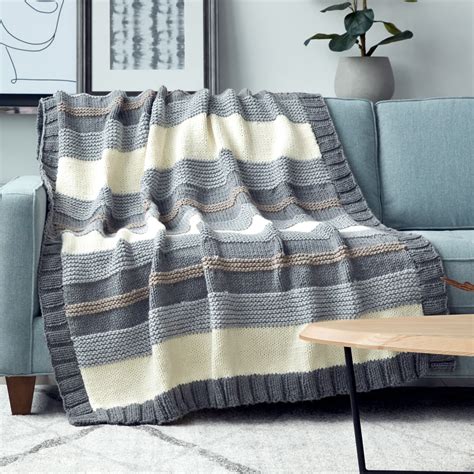 Bernat Simple Stripe Knit Blanket Pattern Yarnspirations Knitted