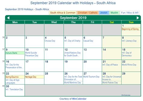 Print Friendly September 2019 South Africa Calendar For Printing
