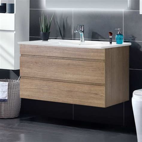 900mm Bathroom Vanity Cabinet Basin Unit Sink Wall Mounted Oak White