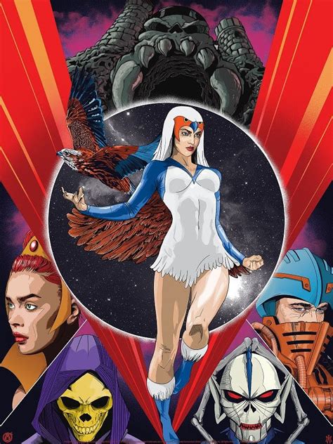 An Image Of A Woman With Wings On Her Body And Other Characters In The Background