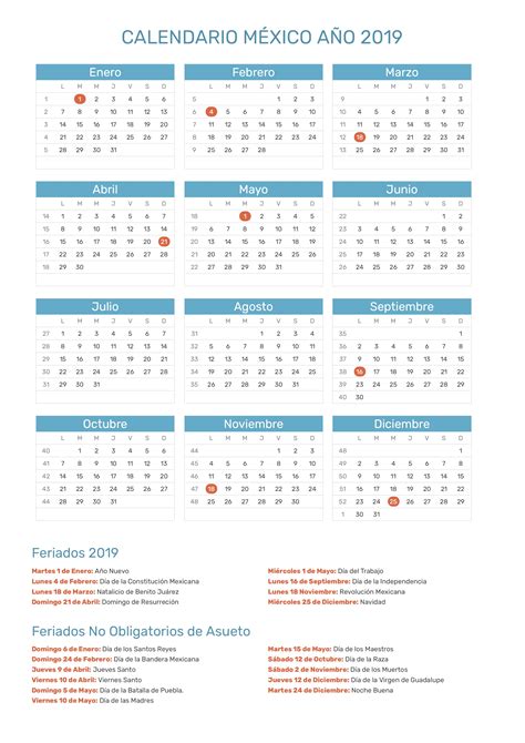 Calendario De México Año 2019 Días Festivos