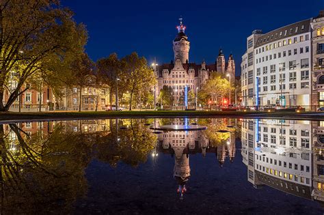 Picture Germany Leipzig Reflection Night Rivers Street Lights Houses