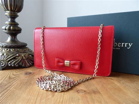 Mulberry Bow Shoulder Clutch Wallet On Chain In Poppy Red Shiny Goat