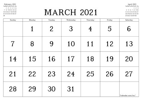 March 2021 Calendar A4 Free Printable Calendar Monthly