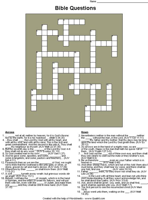 Printable crossword puzzles for children's bible stories. >Free religious worksheets made with Wordsheets, the word ...