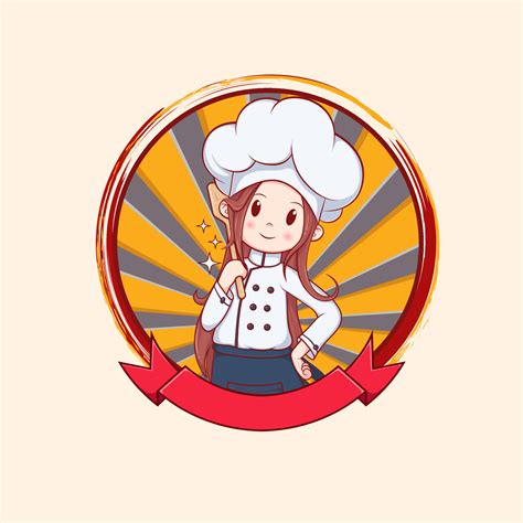 Cartoon Logo Cute Chef Girl Character Art Illustration Vector Design