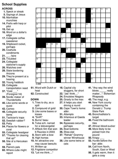 Elderly Large Print Easy Crossword Puzzles Printable