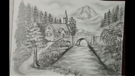 Beautiful Scenery Drawing With Pencil Beautiful And Easy Scenery Of Nature Pencil Drawing
