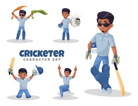 Premium Vector Illustration Of Cricketer Character Set