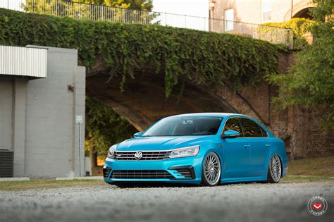 Slammed Passat With A Chrome Blue Wrap On Accuair Suspension And