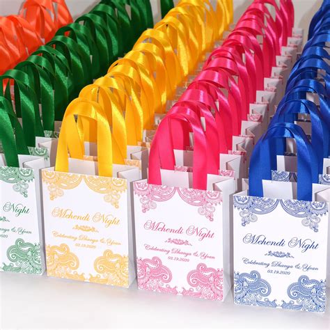 The most common indian wedding gift material is metal. 25 Mehendi Night gift bags with satin ribbon & your names ...