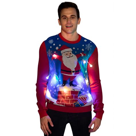 Santa Holding The Led Lights Womens Ugly Christmas Sweater