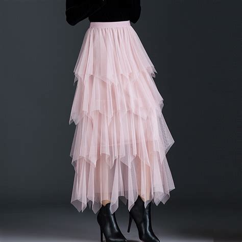 Super Sweet Irregular Cakee Layered Tulle Maxi Long Skirts Multi Layered High Low Tiered A Line