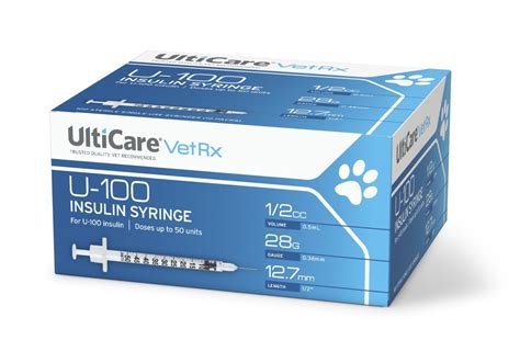 U 100 Ulticare Vetrx Insulin Syringes 100box ½cc 28g X ½ Jandb Pet