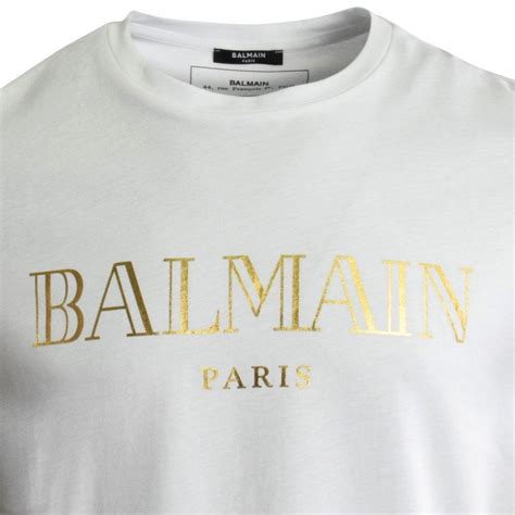 Balmain Cotton Whitegold Paris Logo T Shirt For Men Lyst