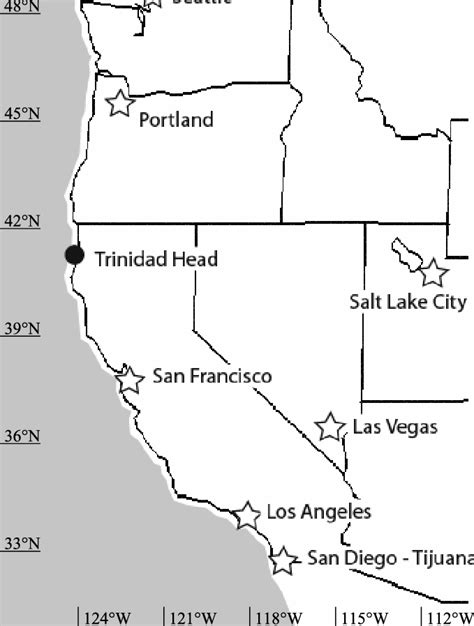 Map Of The West Coast Of North America Showing The Location Of The