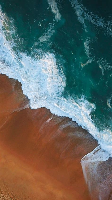 Aerial View Beach Sea Waves Green Water Sea 1080x1920 Wallpaper