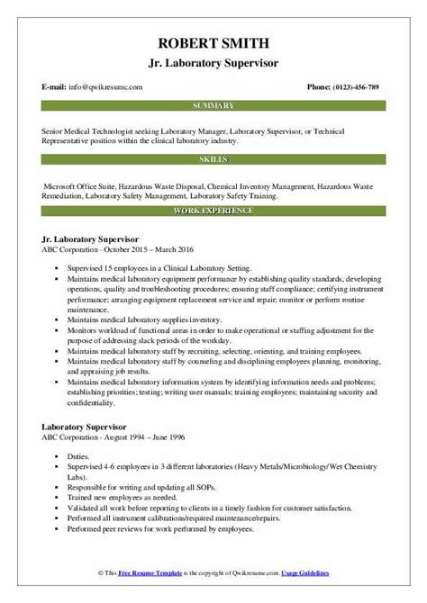The financial center manager role is meant for those looking to make a real impact and build a career in financial services. Labolatory Assistant Supervisor Resume - Masondixon20-20