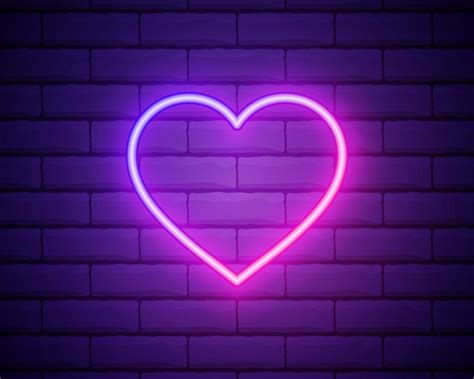 Banner De Corazón Brillante Púrpura Neón Moderno Sobre Fondo Oscuro De Ladrillo Grunge Vacío