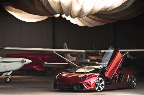 Lamborghini Aventador Aircraft Brown Cars Hangers Wallpaper