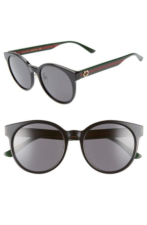 gucci round web arms acetate sunglasses in black multi solid grey modesens