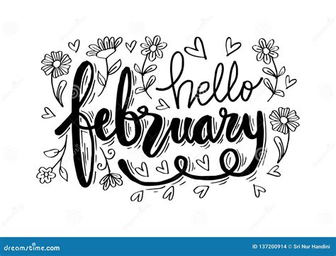 Hello February Hand Lettering Stock Vector Illustration Of Background