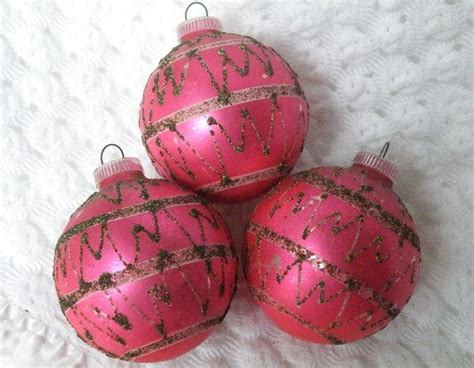 West Germany Glass Ornaments Vintage Hot Pink With Zig Zag Etsy Glass Ornaments Ornaments