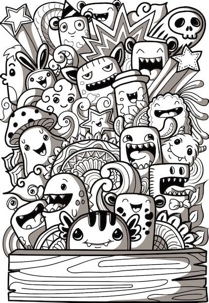 Cute Monsters Collection In Doodle Style Premium Vector