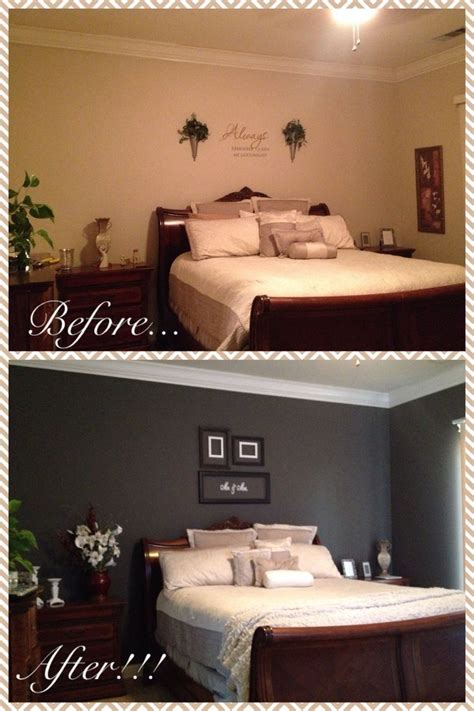 Premium linen upholstered platform bed frame its also a pretty low bed but our bedroom has lower ceilings and high windows so it actually. Master Bedroom, gray paint, Kendall Charcoal. I'm so happy ...