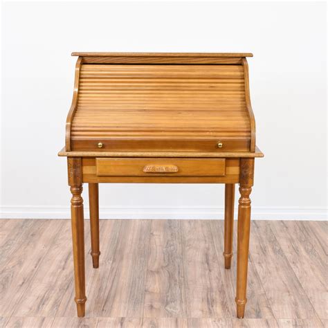 This Small Roll Top Desk Is Featured In A Solid Wood With A A Glossy