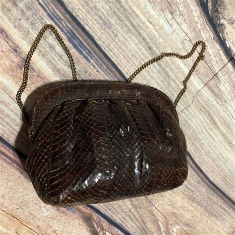 Susan Gail Snakeskin Leather Clutch Handbag Gold Chain Strap Spain